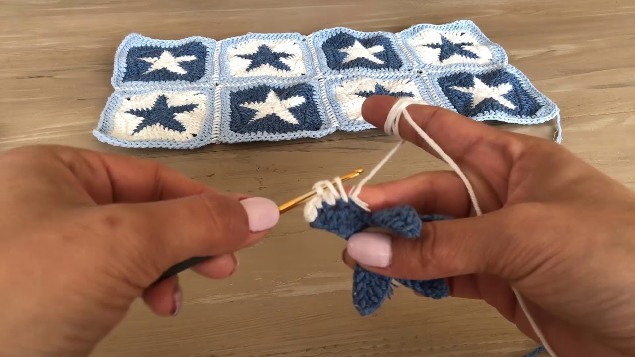 Yıldız model kırlent- Tığ işi yıldız desenli kırlent - Crochet Star Pillow