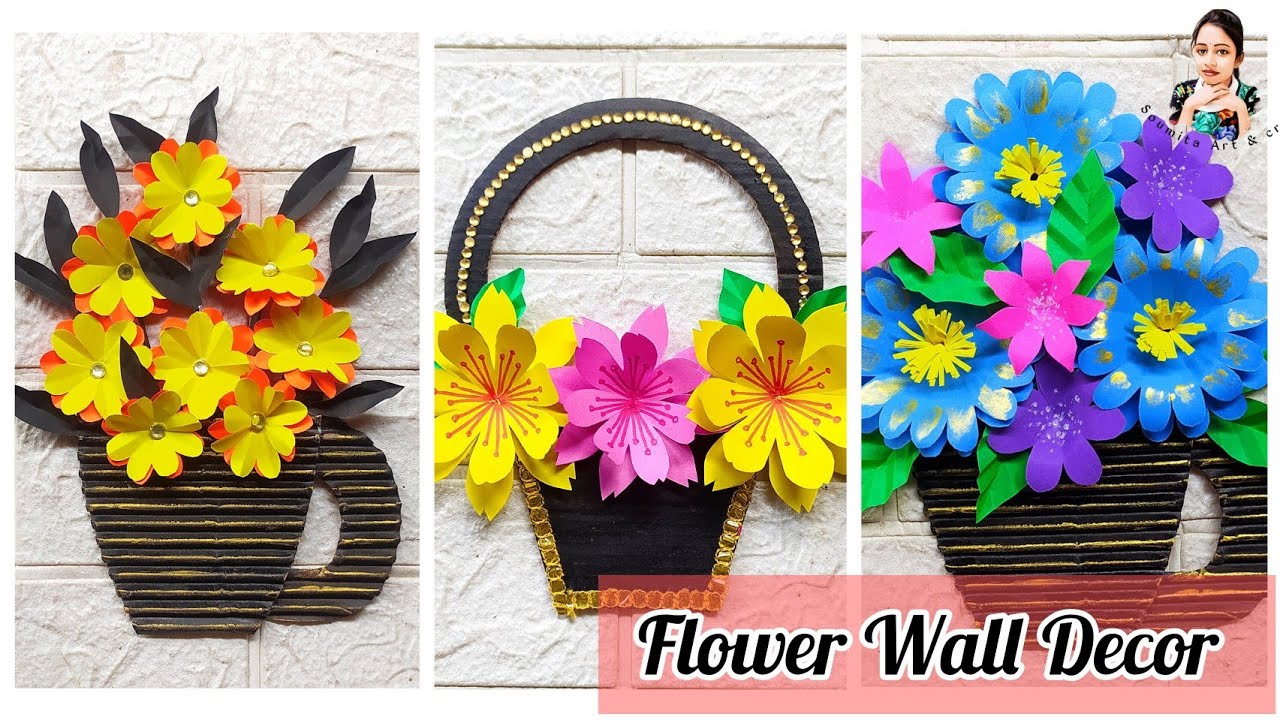 3 beautiful Paper Flowers Wall Decoration Ideas | DIY Wall Hanging Craft | Paper Craft | Hater Kaj