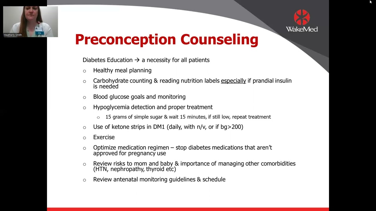 “Pre-gestational Diabetes in Pregnancy Part 1 of 2” –Heatherly M. Smith, PA-C, CDCES (Part 1/2)