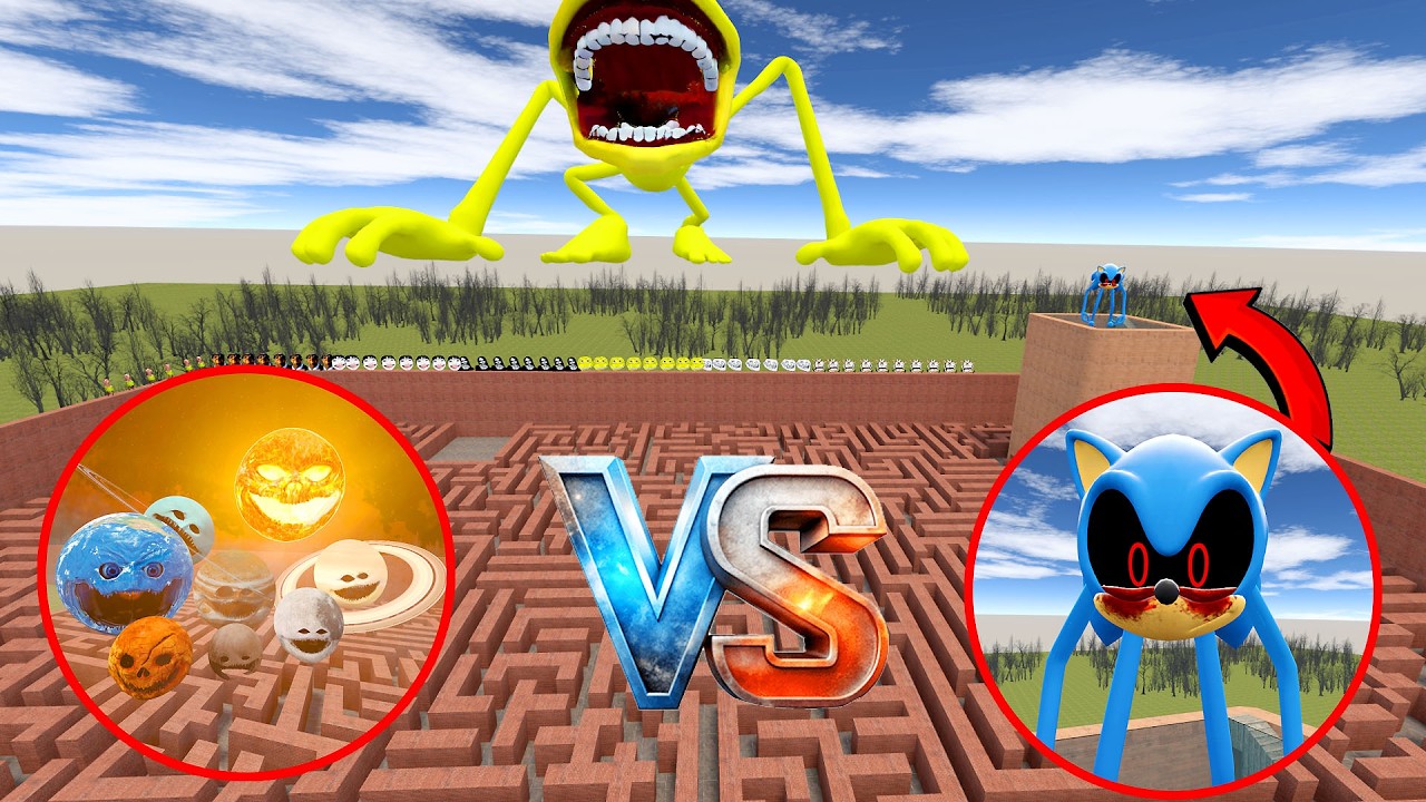 I Found Roblox Sonic smiley's vs SOLAR SYSTEM WOKE UP ALL PLANETS AND SUN vs SPRUNKI TAPES in Maze
