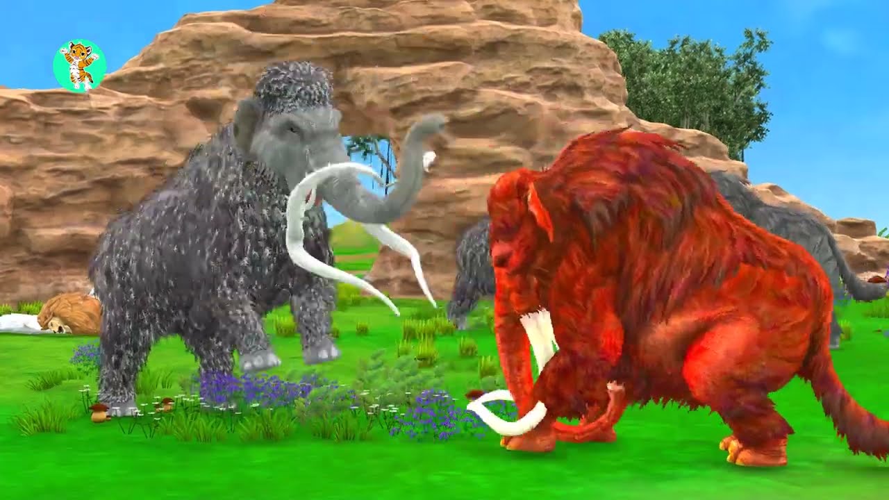5 Giant Mammoth Elephant Cow Vs Giant Behemoth Vs 5 Giant Lion Tiger Wolf Cub Saved By Wolly Mammoth