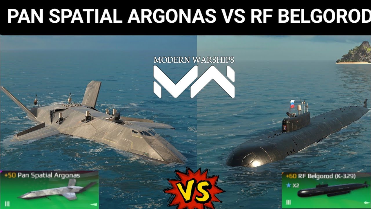 Modern Warships Pan Spatial Argonas Vs RF Belgorod. 1vs1 epic battle