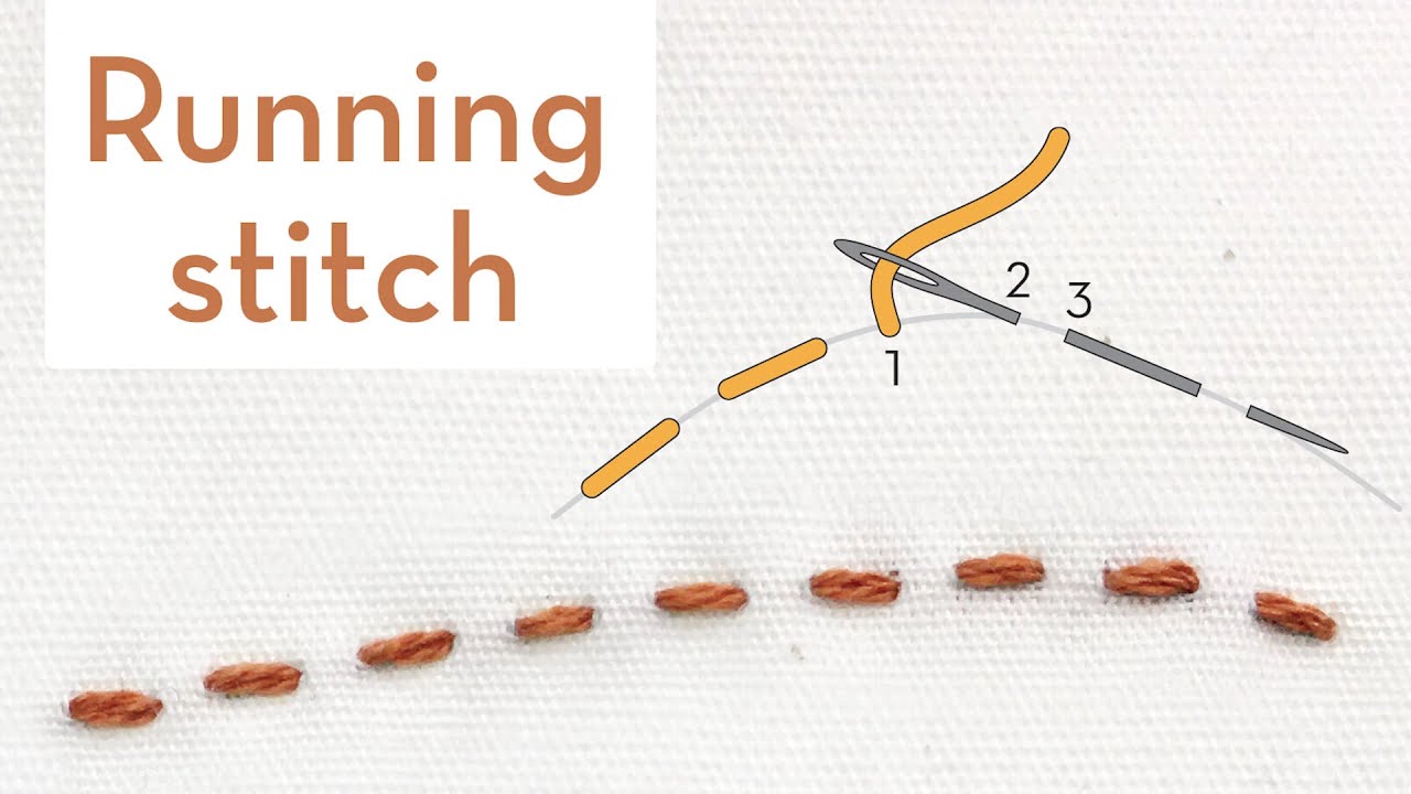 Running stitch - How to quick video tutorial - hand embroidery stitches for beginners