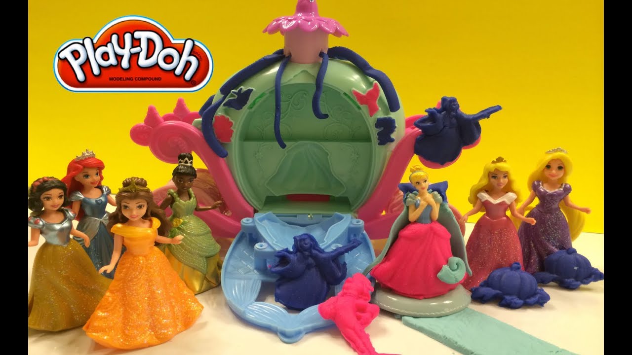 Play Doh Magical Carriage Cinderella Disney Princess sparkly fashions & friends by DisneyToysReview