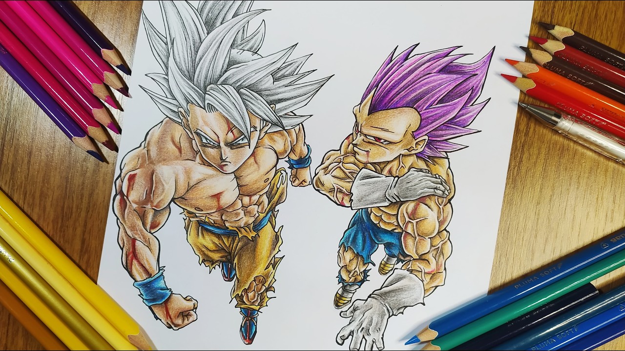Cómo dibujar A Goku ultra instinto y Vegeta superior ego