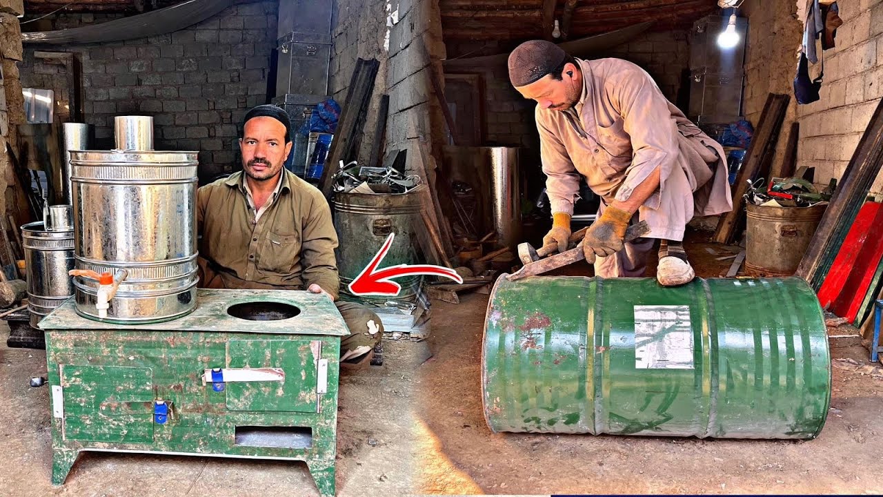 WOW! Afghan gentleman making Room\ Water Heater running on woods, with 40 years Old  technique♨️
