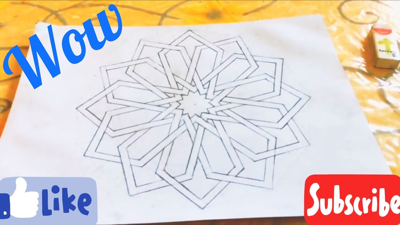 How to draw geometric design/زخارف اسلامية هندسية