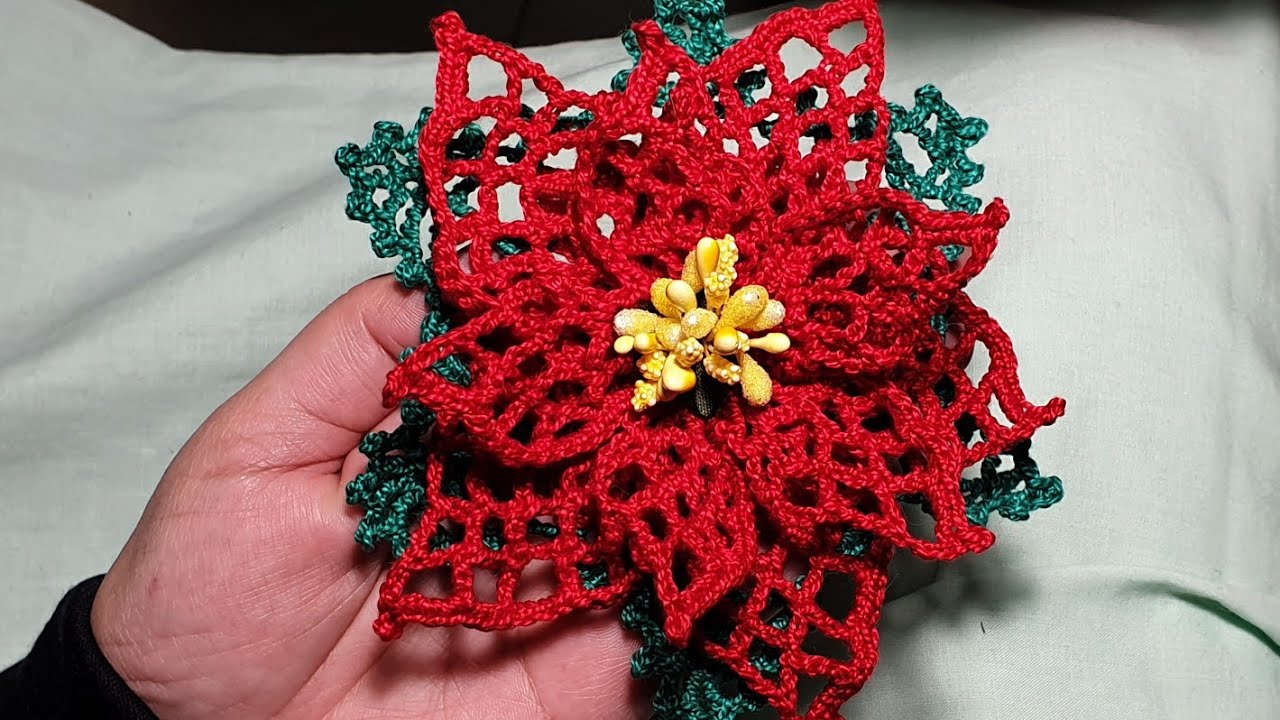 PONSETIA O FLOR DE PASCUA 3D CROCHET FACIL