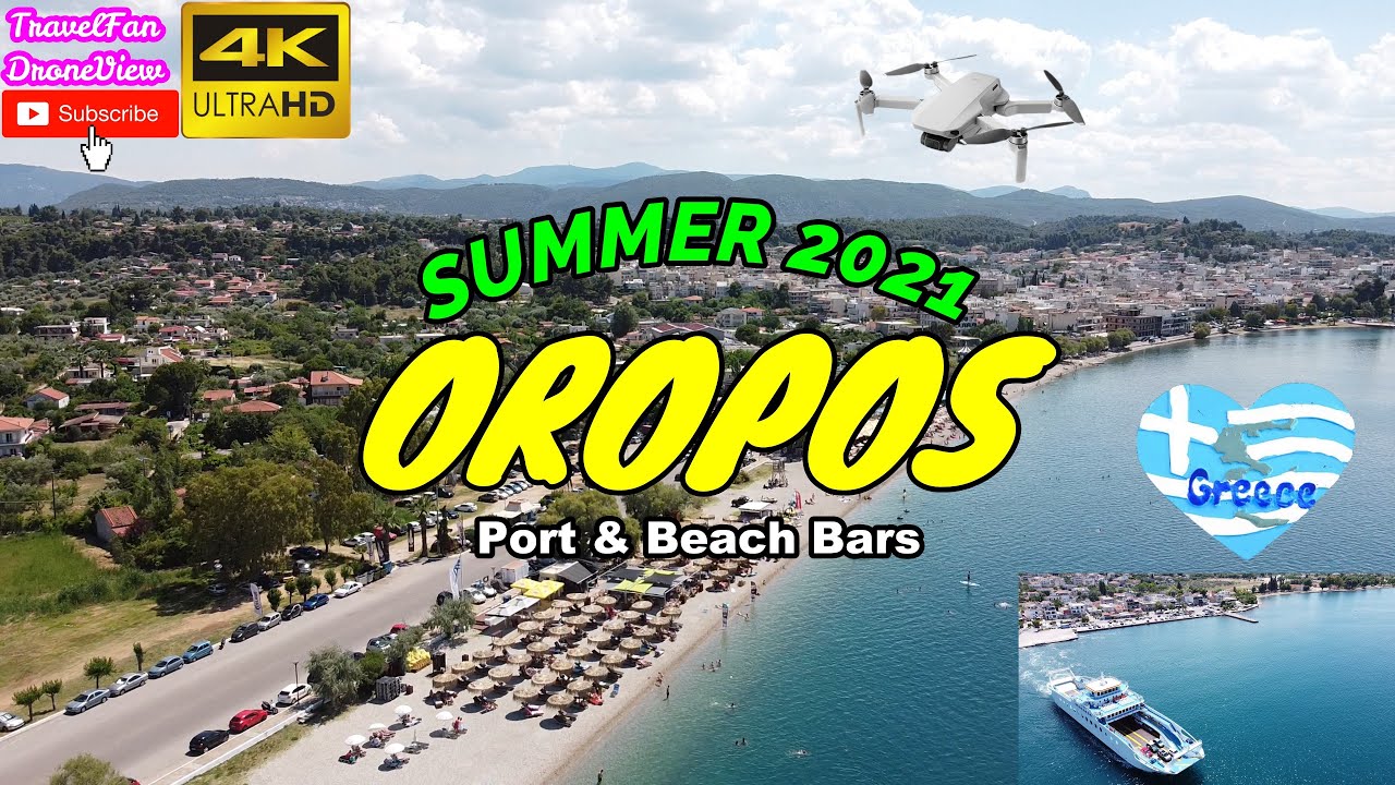 OROPOS Port & Beach Bars GREECE【4K】by TravelFan DroneView