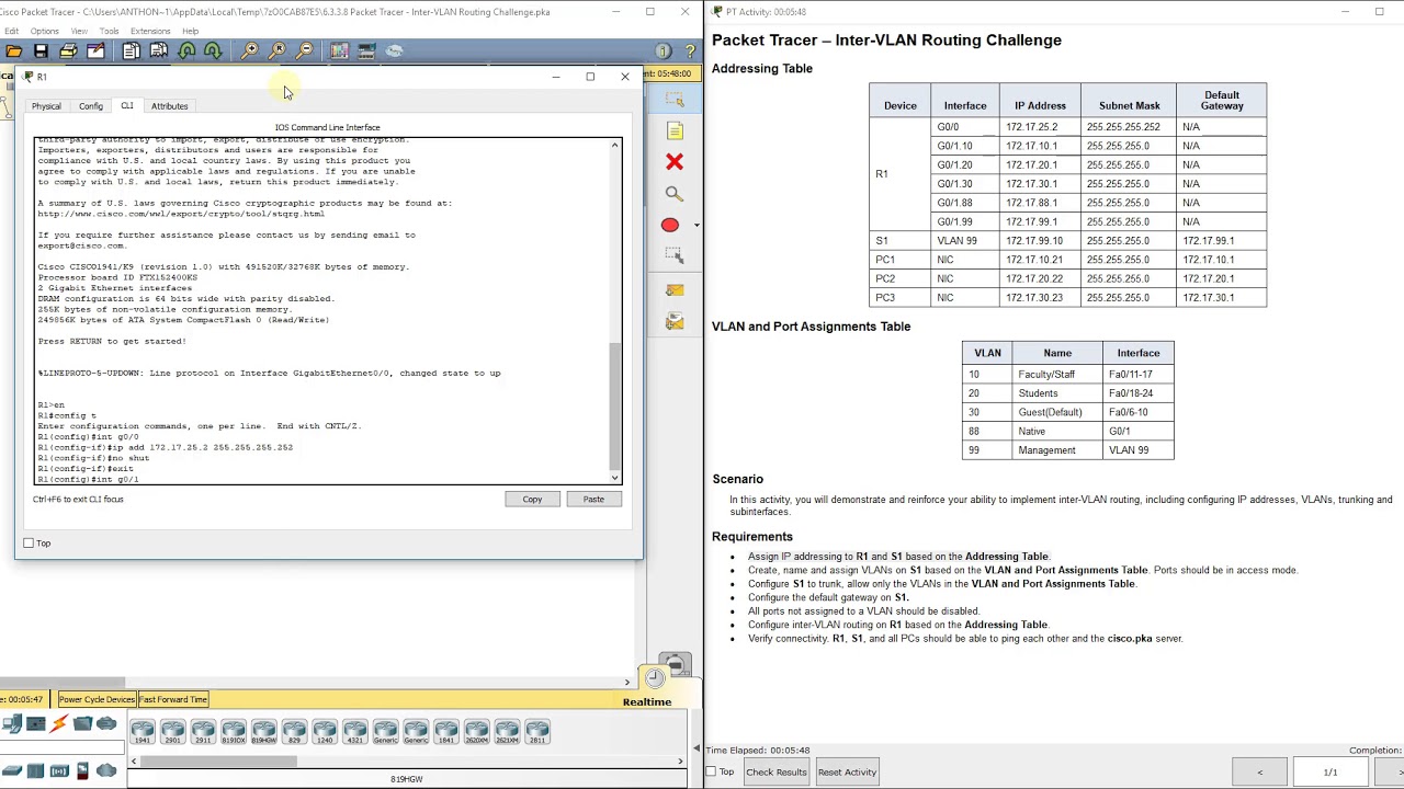 PKT 6.3.3.8 - Inter VLAN Routing Challenge