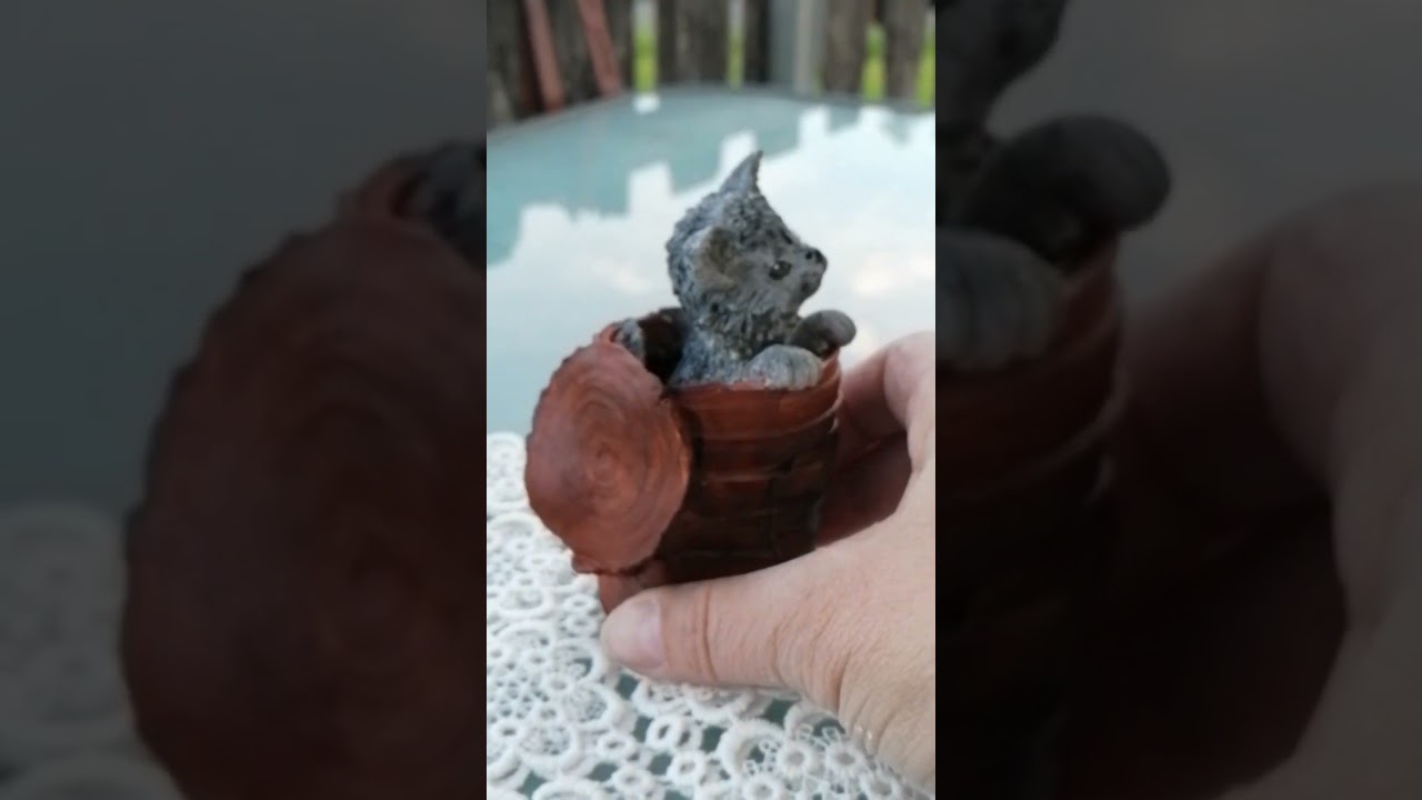 Katze in Fischdose, Betonkunst handbemalt #beton
