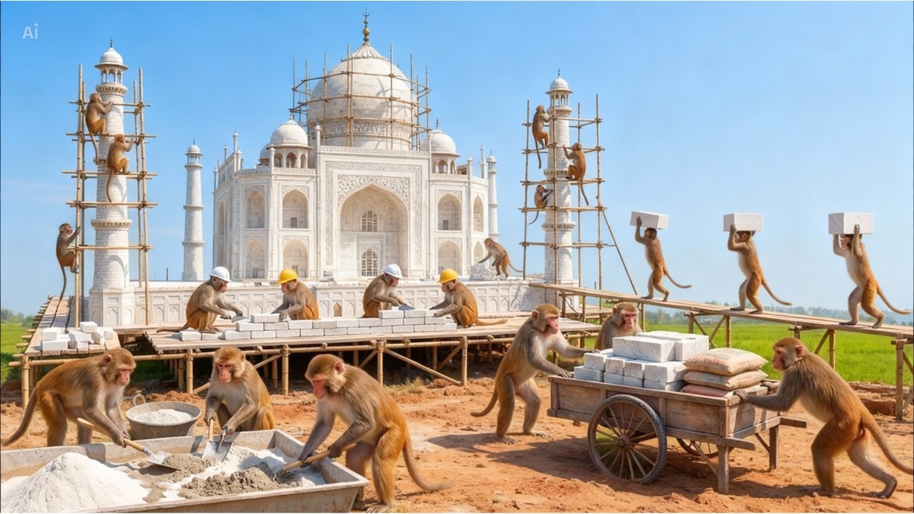 I Can’t Believe It! Indian Monkeys Rebuild the Taj Mahal of Emperor Shah Jahan (4K Cinematic)