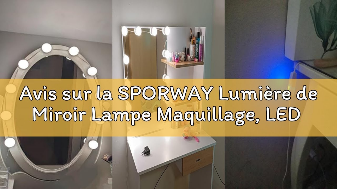 Avis sur la SPORWAY Lumière de Miroir Lampe Maquillage, LED Lumière Coiffeuse 12 Ampoules Intensité