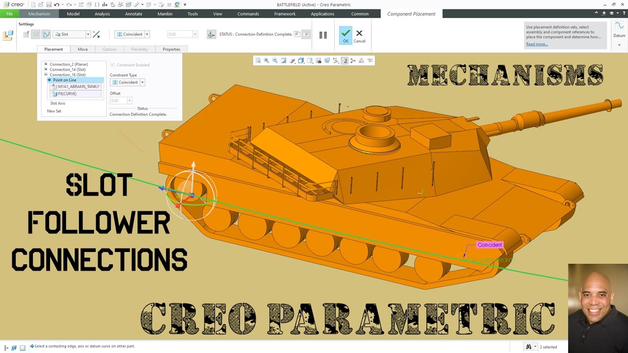 Creo Parametric — Механизмы | Соединения типа «слот-следящий»