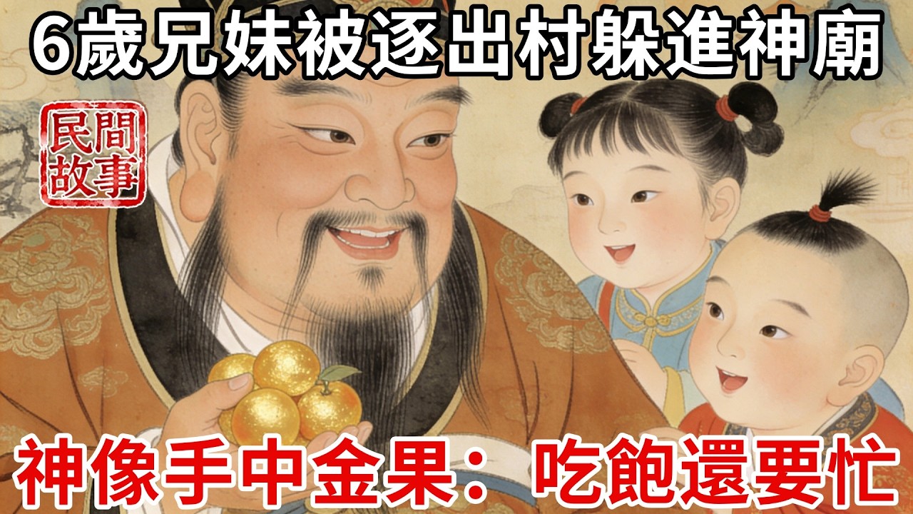 父母為救村長不幸身亡，6歲兄妹竟被逐出村，躲進山神廟，神像手中突現金果，開口便說：吃吧！吃飽還要忙！#民間故事 #傳統文化 #原創虛構 #華語有聲書 #槐樹下聽書