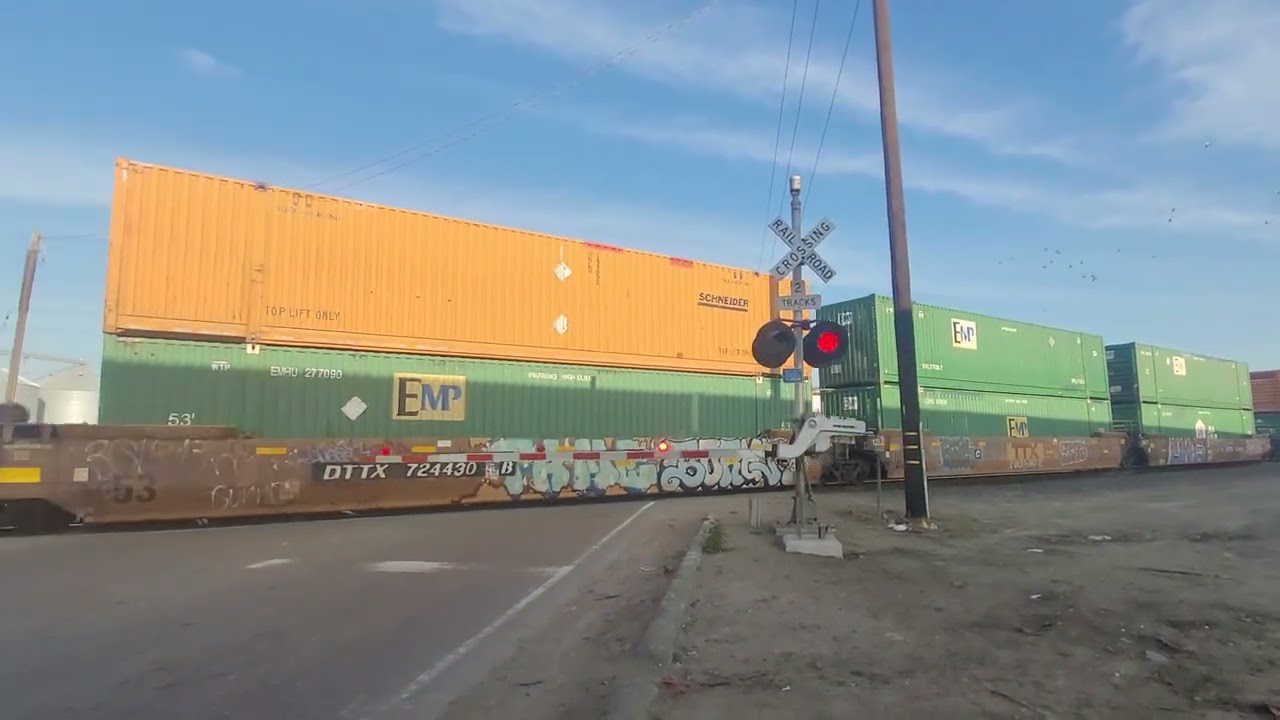 Union Pacific intermodel train passing north Avenue Fresno, California 
