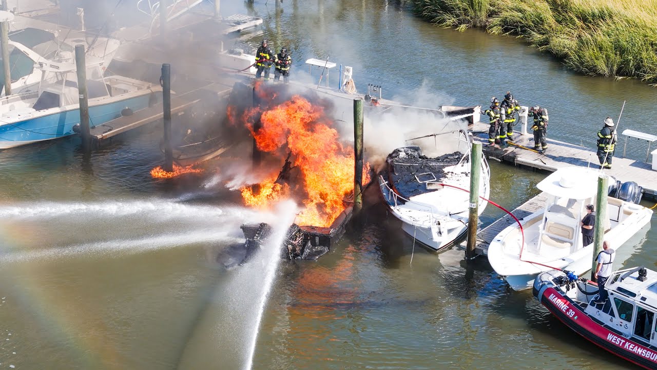 Multiple Boats on Fire Keyport Marina New Jersey FDNY Response from NYC to NJ 9/9/24