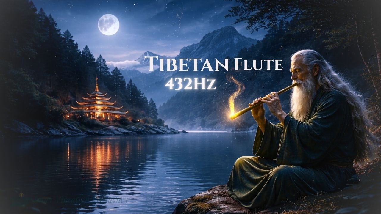 432Hz Tibetan Flute | Moonlit Temple Healing Meditation for Deep Calm