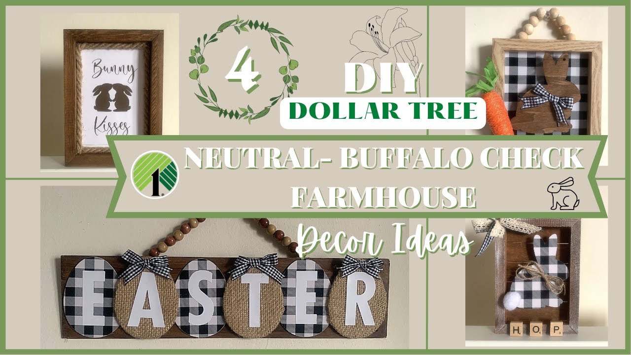 🐇🌷🤎NEUTRAL & BUFFALO CHECK FARMHOUSE EASTER  DOLLAR TREE DIYS  🤎🌷🐇