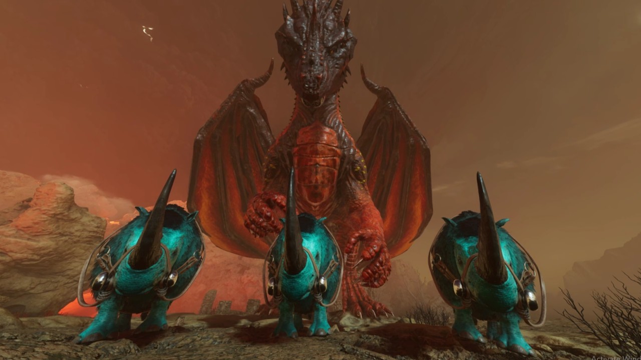 ALPHA DRAGON VS 3 WOLLY RHINOS ( READ DESCRIPTION) | OFFICIAL PVE ARK Survival Ascended