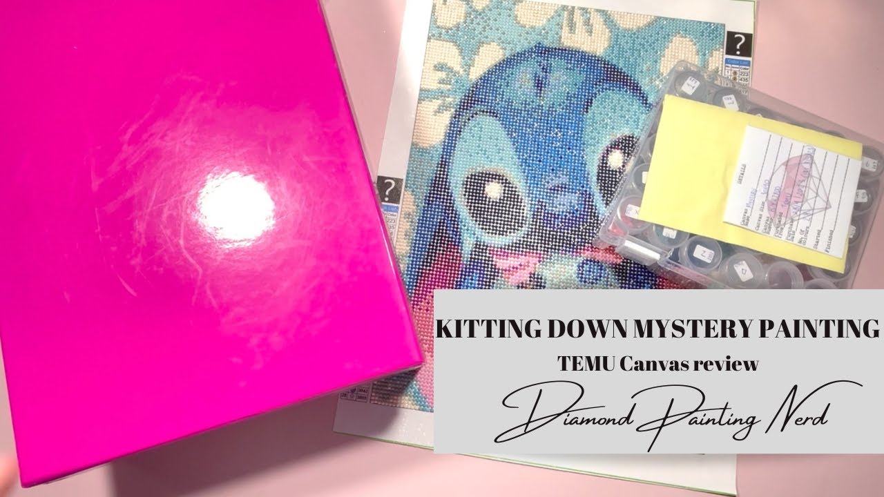 KITTING DOWN A MYSTERY PAINTING | REVIEW OF TEMU CANVAS | DIAMOND PAINTING NERD