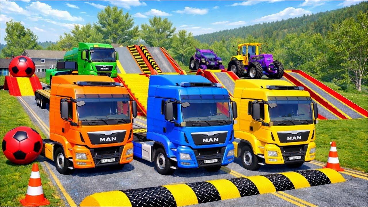 Triple Flatbed Trailer Truck Transport 🚛   Realistic Crashes   BeamNG Drive   Truck Vortex #2
