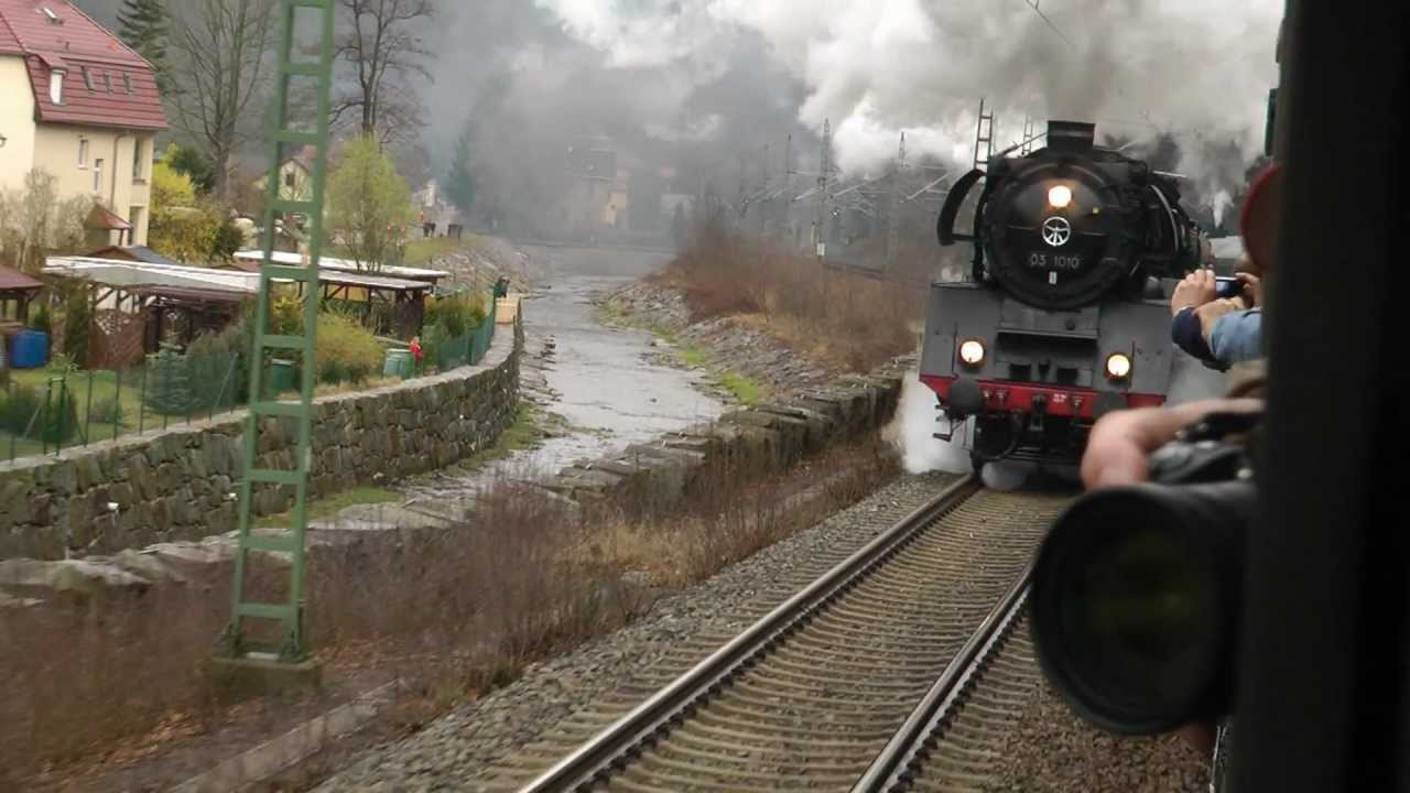 Tharandter Rampe Parallelfahrt mit 4 Dampfloks am 31.03.2012