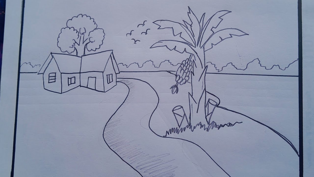  Beautiful Village Drawing 🛖🛖How to draw a scenery 🛖🛖