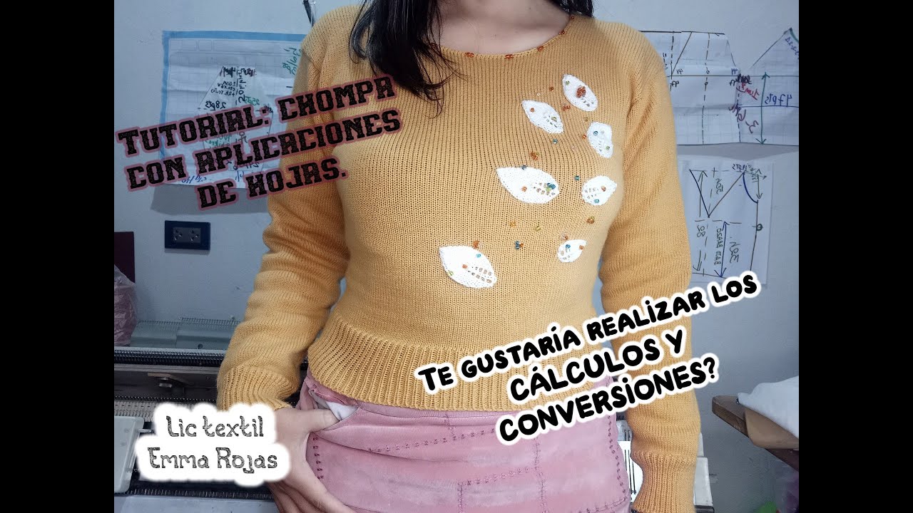 Como tejer HERMOSA chompa Manga semicaída 🧶 con aplicaciones de hojas.# knitted machine. tejedora