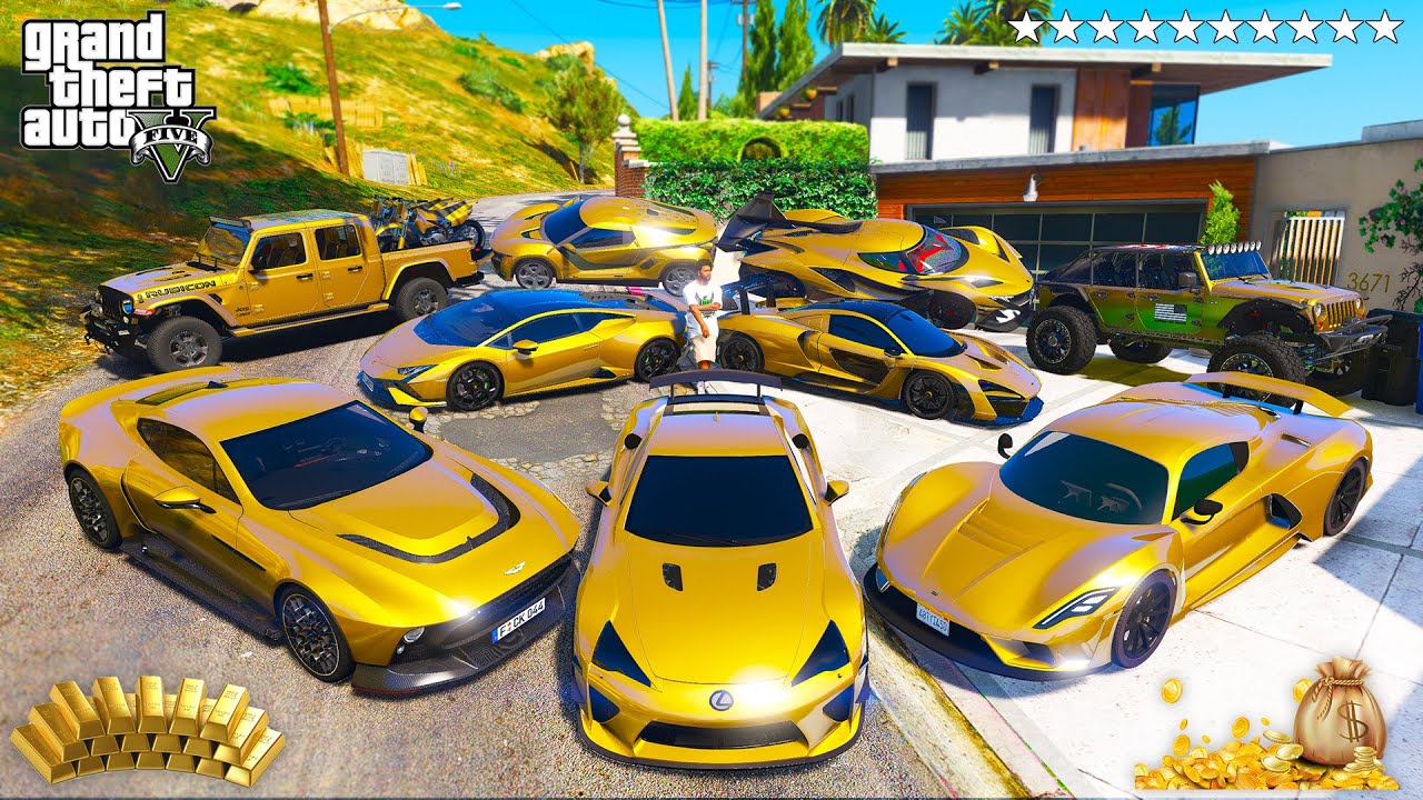 GTA 5 - Stealing GOLDEN Luxury Super Cars with Franklin! (Real Life Cars #30)