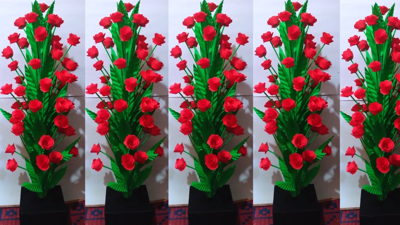 A4 nirmana / big rose flowers with paper / paper flowers / paper flower plant / kadadasi nirmana