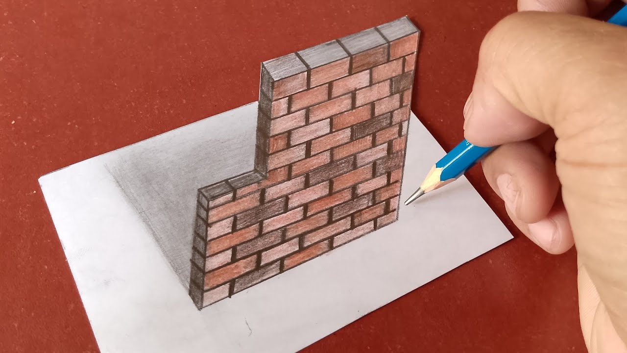 How to Draw Brick wall 3D on paper for beginners|Optical illusion