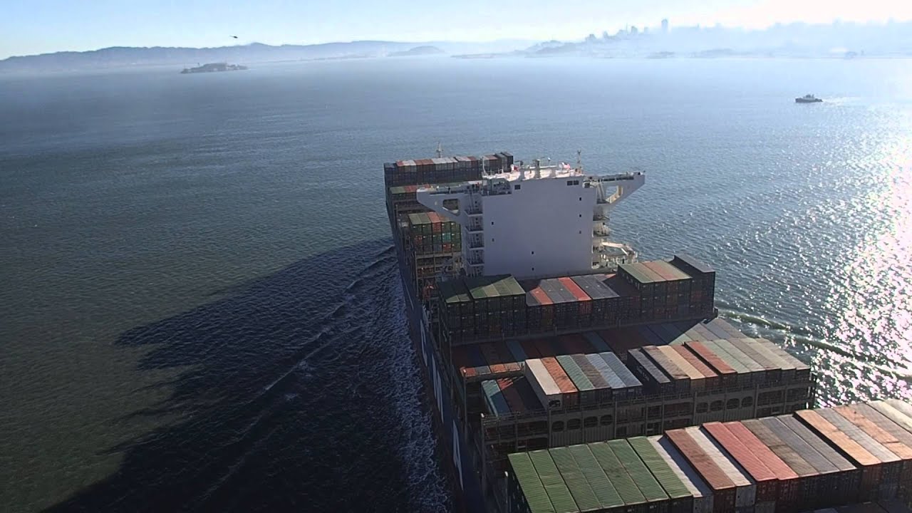 Largest Cargo Ship Passes Under Golden Gate Bridge