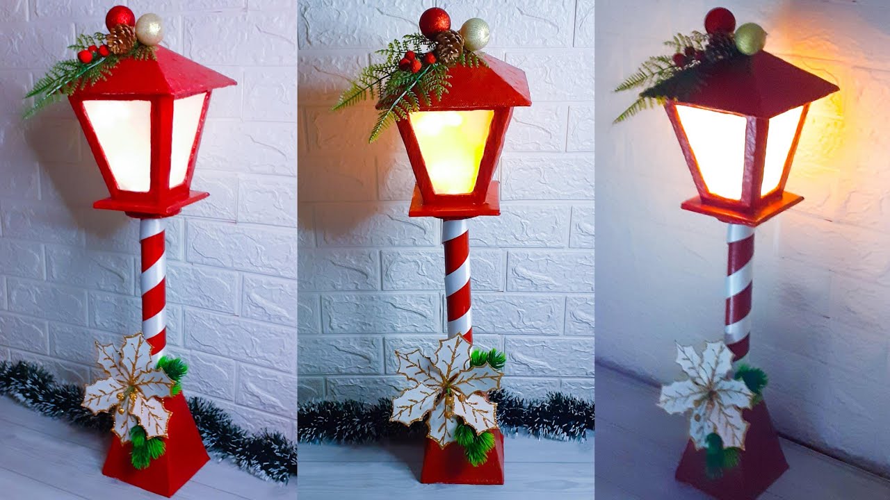DIY Cardboard Lamp Post Christmas Lantern Making/Christmas Crafts Using Cardboard/DIY Paper Lantern