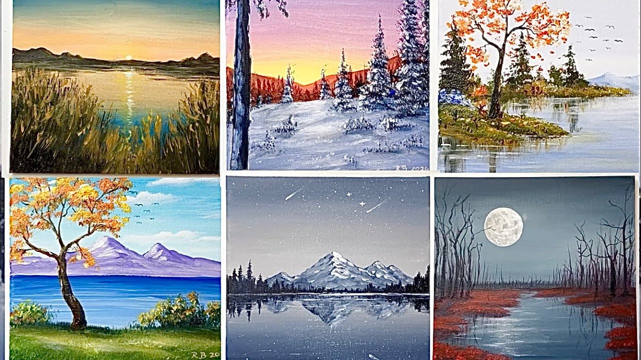 10 Easy Acrylic Painting for Beginners / Acrylic Painting 1 hours