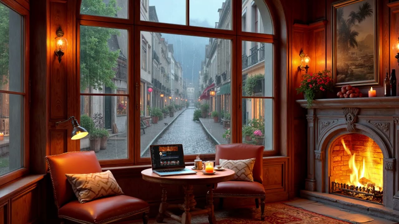 Rainy Window Street Jazz | Warm Piano & Soft Sax with Gentle Rain for Calm Evening Focus