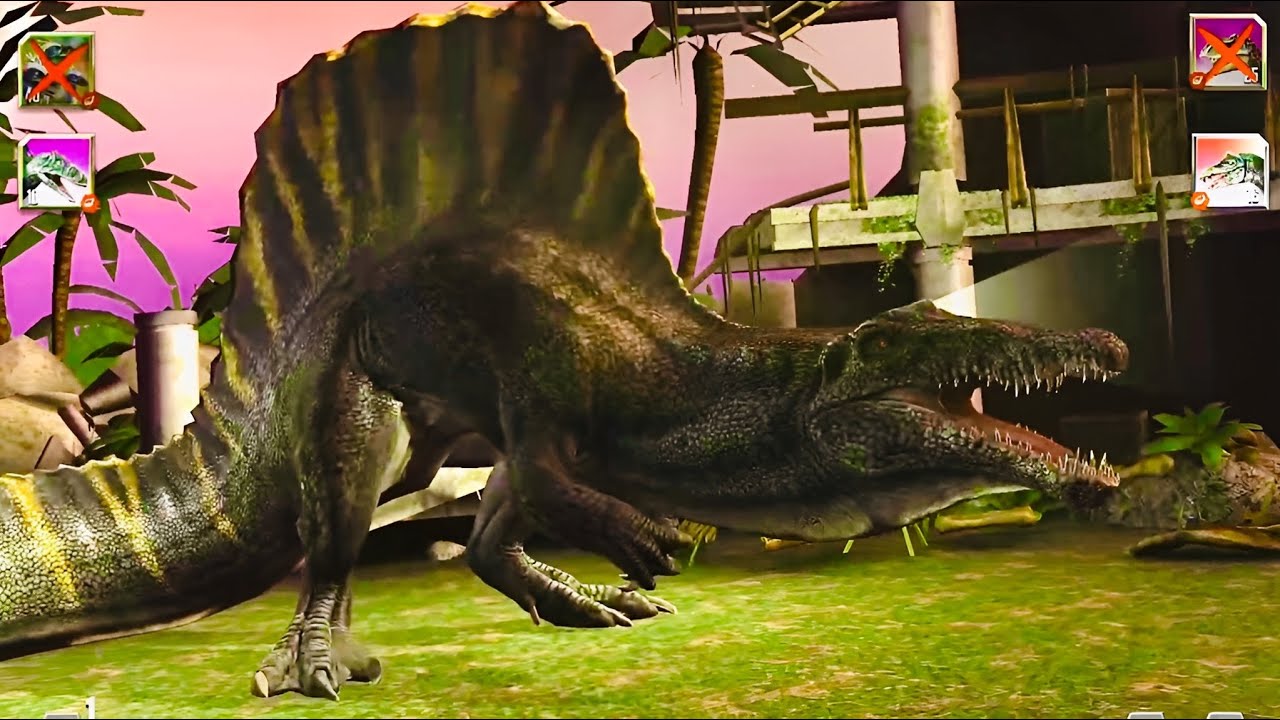 SPINOSAURUS REBIRTH VS INDOMINUS REX IN JW | Jurassic World The Game - Hybrid Universe battle of JW