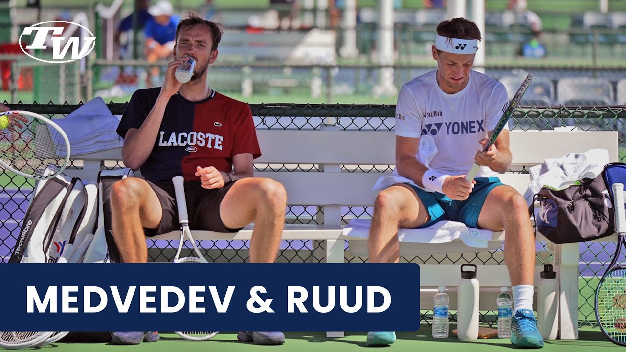ATP Pro Practice: Daniil Medvedev vs. Casper Ruud court level point play | BNP Paribas Open 2024