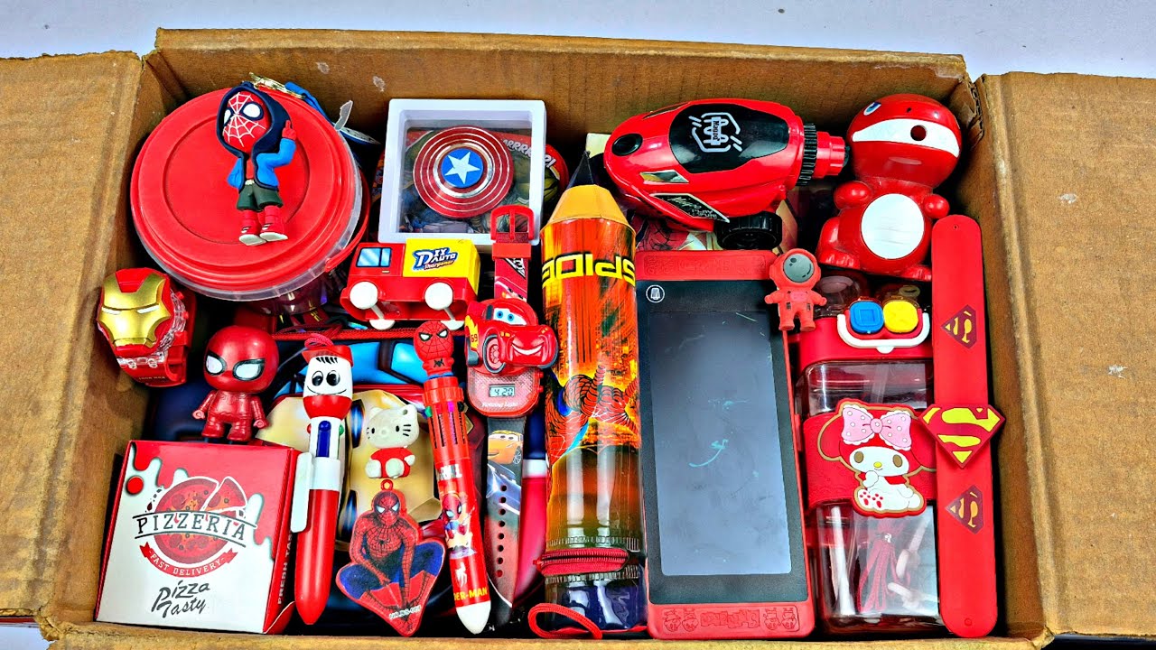 Unboxing Modern Red Toy & Stationery 📚, Table Lamp, Coin Pouch, Pencil Box, Water Bottle, Watch, Pen