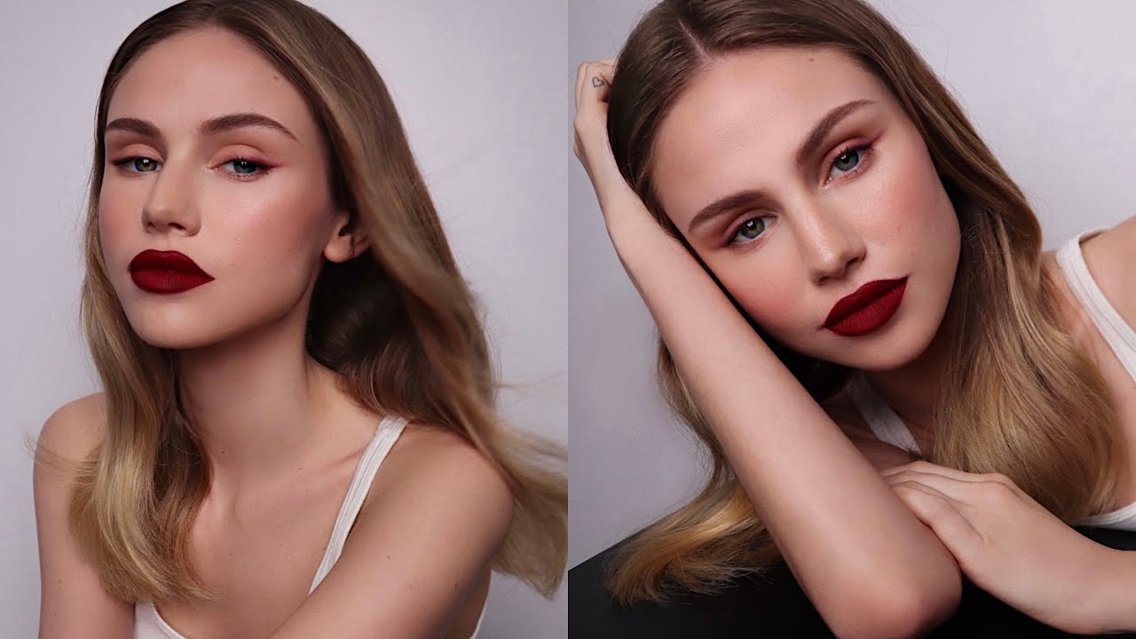 Fresh Skin And Bold Crimson Lip Makeup | Hung Vanngo