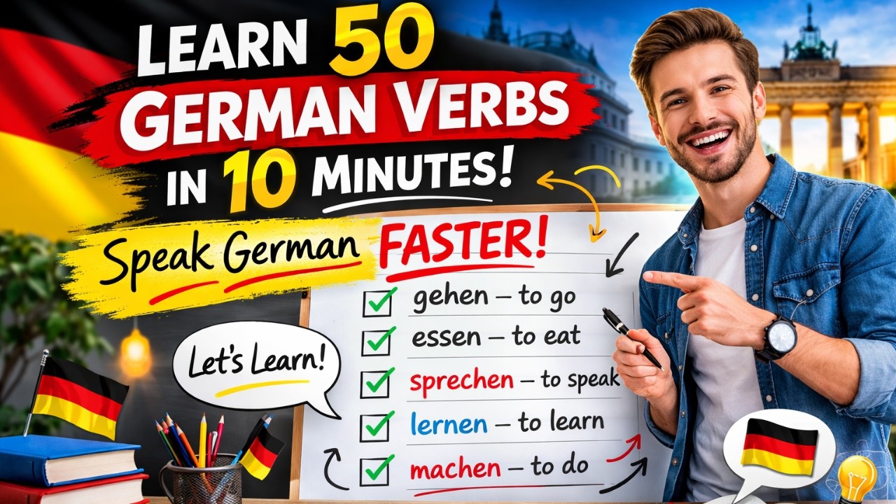 Learn 50 German Verbs in 10 Minutes | Speak German FAST(A1–B1)