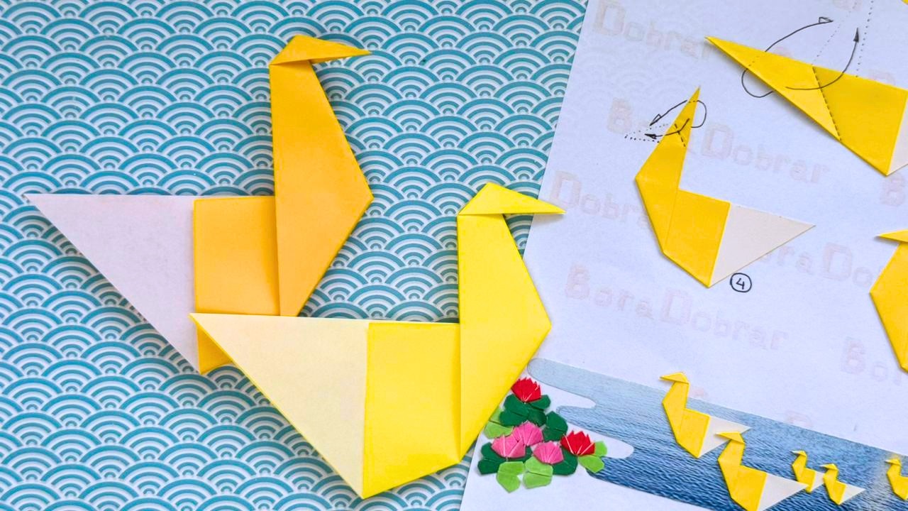PATO DE ORIGAMI - DUCK ORIGAMI - PASSO A PASSO DA MONTAGEM DO DIAGRAMA DE ORIGAMI EM 3D