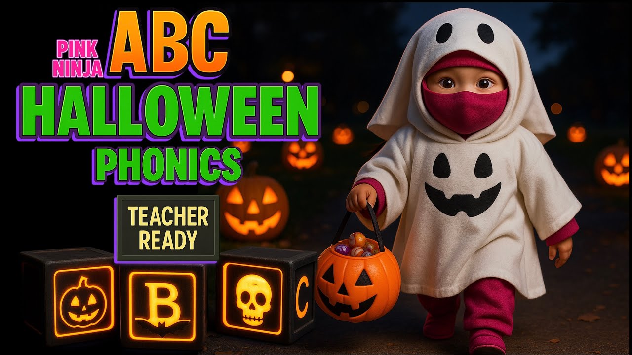 Pink Ninja Halloween ABC Phonics Song 🎃 | ESL Classroom Song for Teachers & Students
