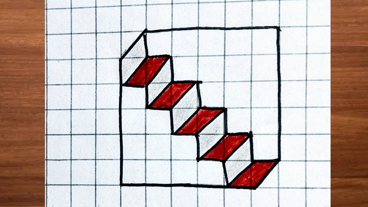 3D Staircase Drawing | How To Draw 3d Stairs Easy Step By Step