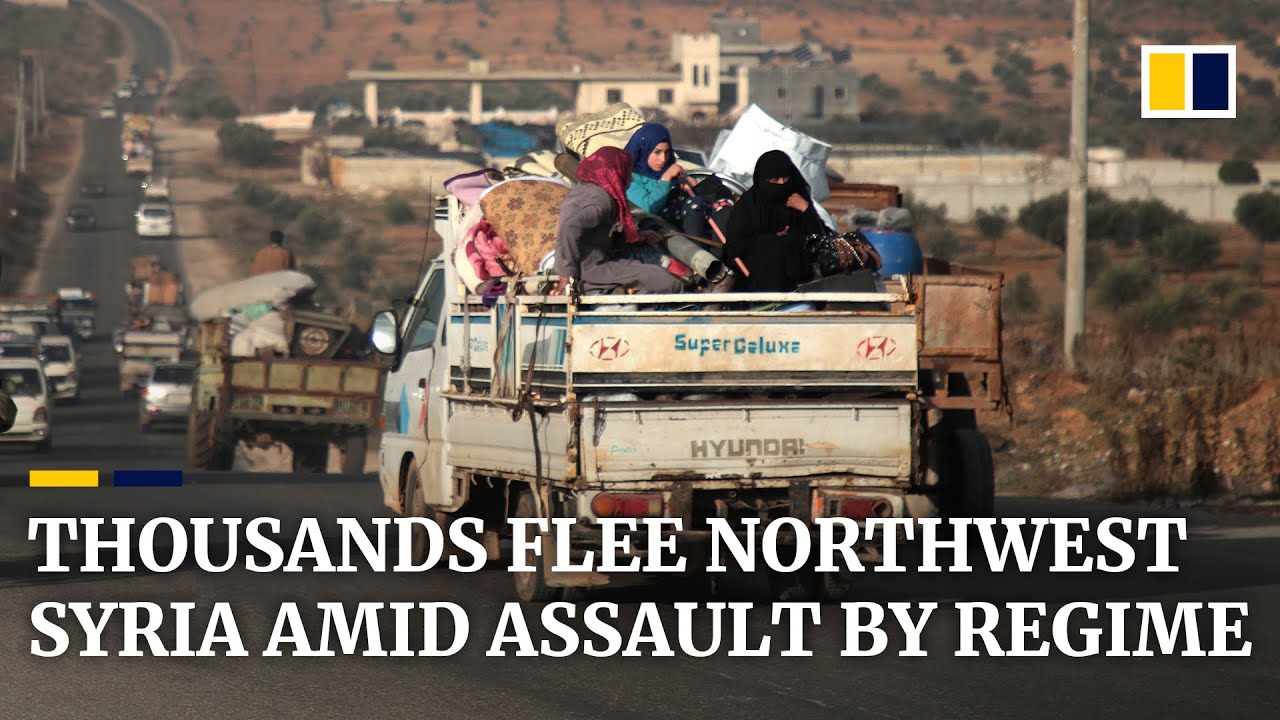Tens of thousands flee rebel-held northwest Syria amid fierce airstrikes by government forces