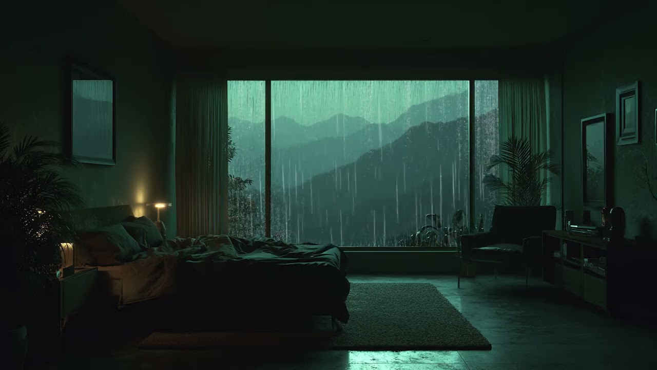 🌧️🛏️ Gentle Rain Through the Window | Dark Cozy Bedroom for Relaxation