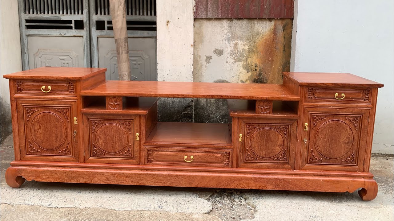 Giới Thiệu Chiếc Kệ TiVi Sofa 2m6 Làm Hàng Tuyển Chọn Vân Siêu Vip Gỗ Hương Đá