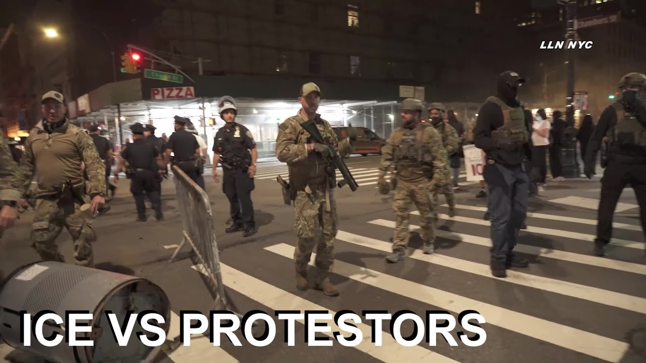 ICE Shoots Tear Gas at Protestors Throwing Trash Cans at ICE Vehicles in NYC