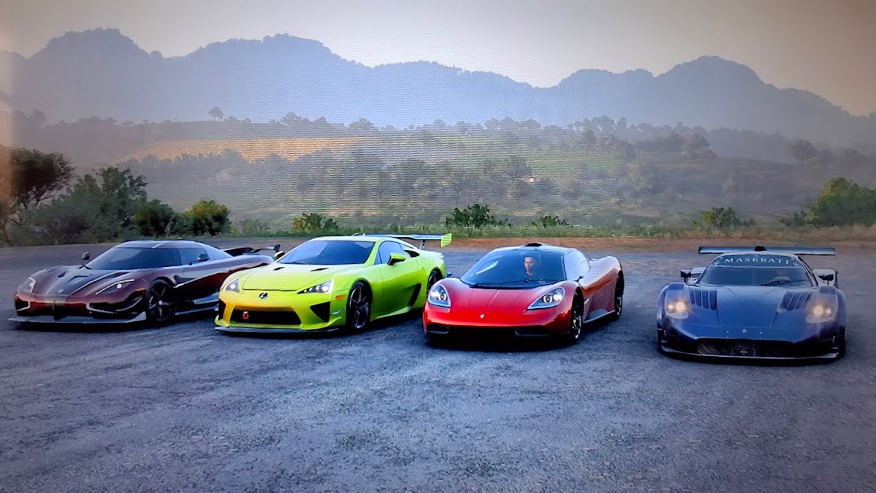 Forza Horizon 5 drag race Maserati MC12 Versione Corsa Vs GMA T.50 Vs Lexus LFA Koenigsegg Agera RS 