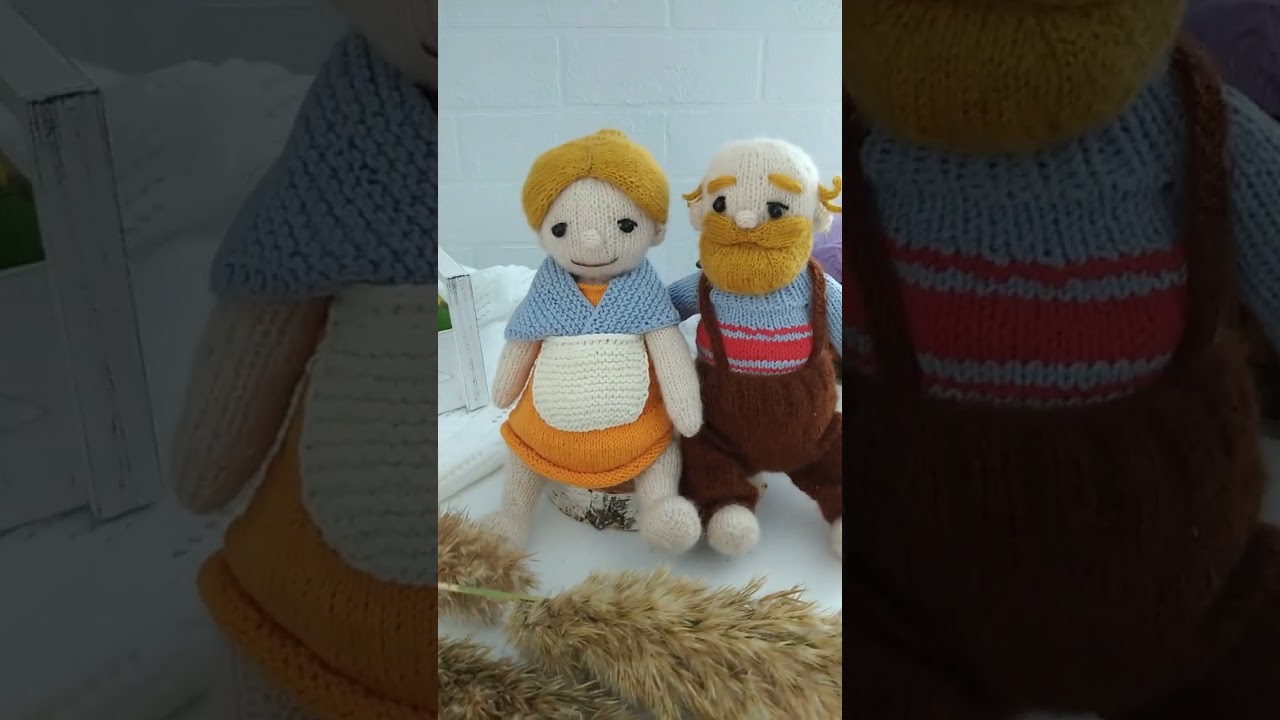 How to knit toys with knitting needles grandma and grandpa. Knitting patterns yarn dolls.